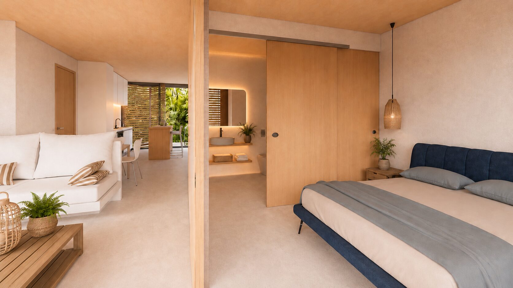 Puertas de interior correderas para maximizar la superficie útil de cada apartamento.